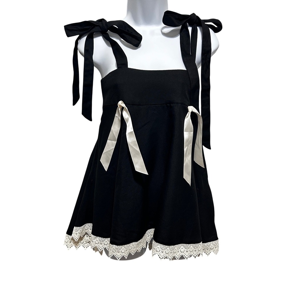 Hot Topic Thorn Fable Babydoll Mini Dress M Black Lace Hem Coquette Goth